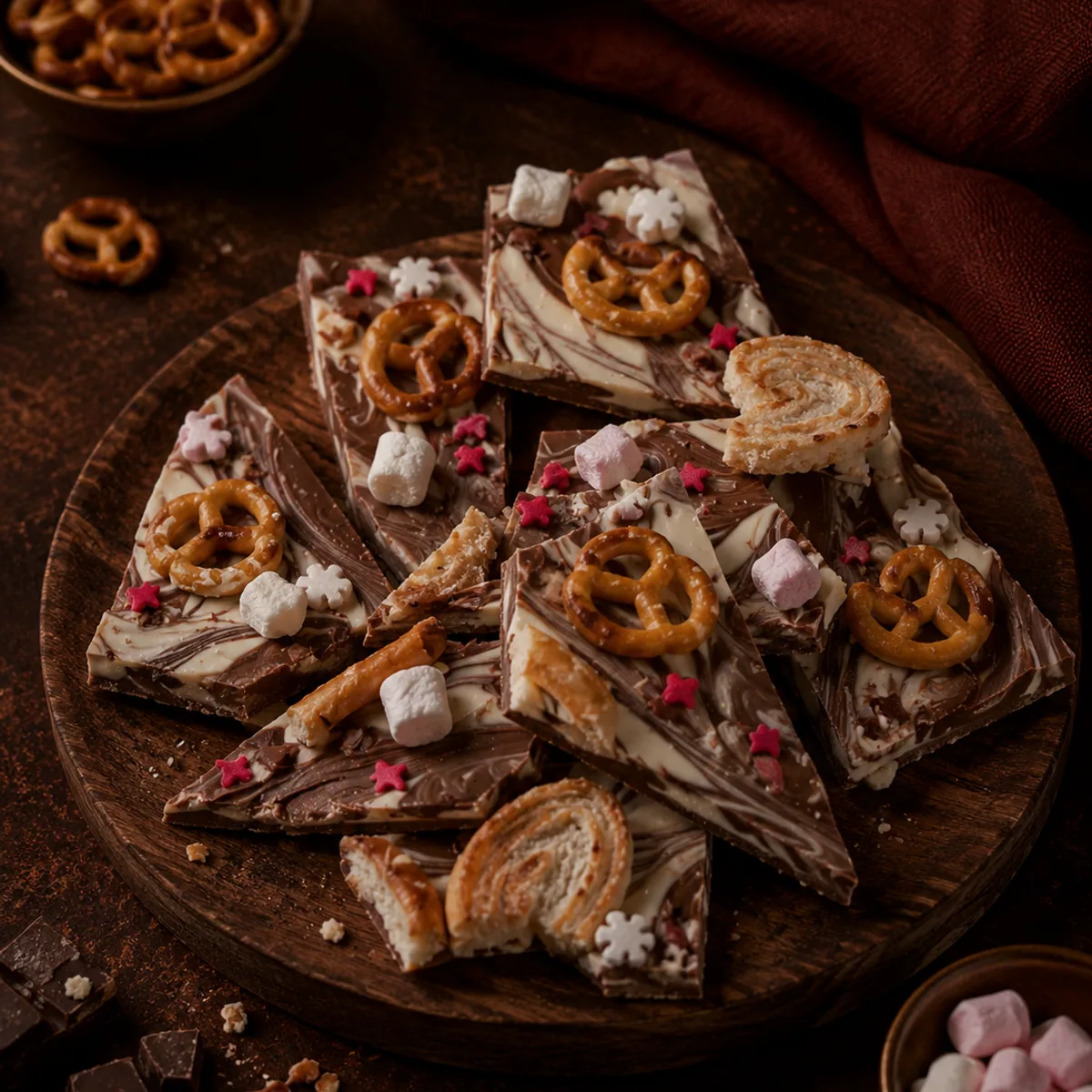 A slab of Confetti chocolate bark, broken into shards